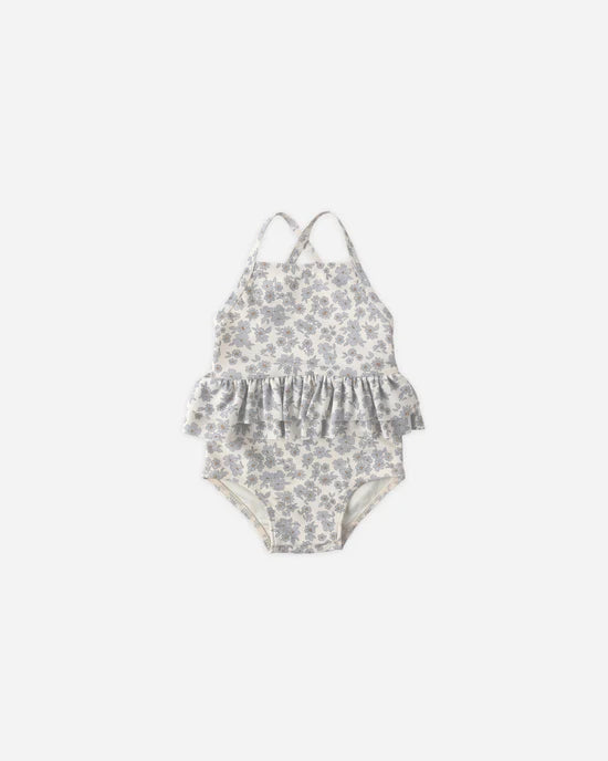 RUFFLED ONE-PIECE SWIMSUIT BLUE FLORAL