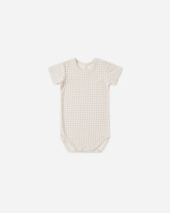 BAMBOO SHORT SLEEVE BODYSUIT OAT GINGHAM