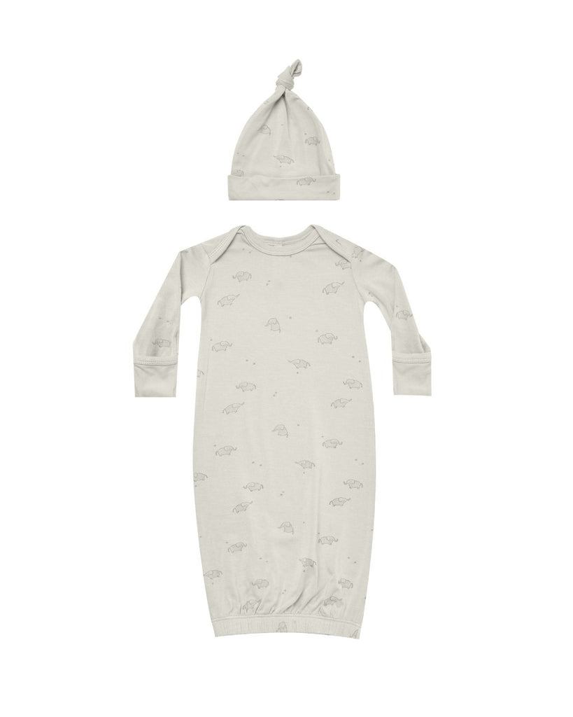 BAMBOO BABY GOWN + HAT || ELEPHANTS