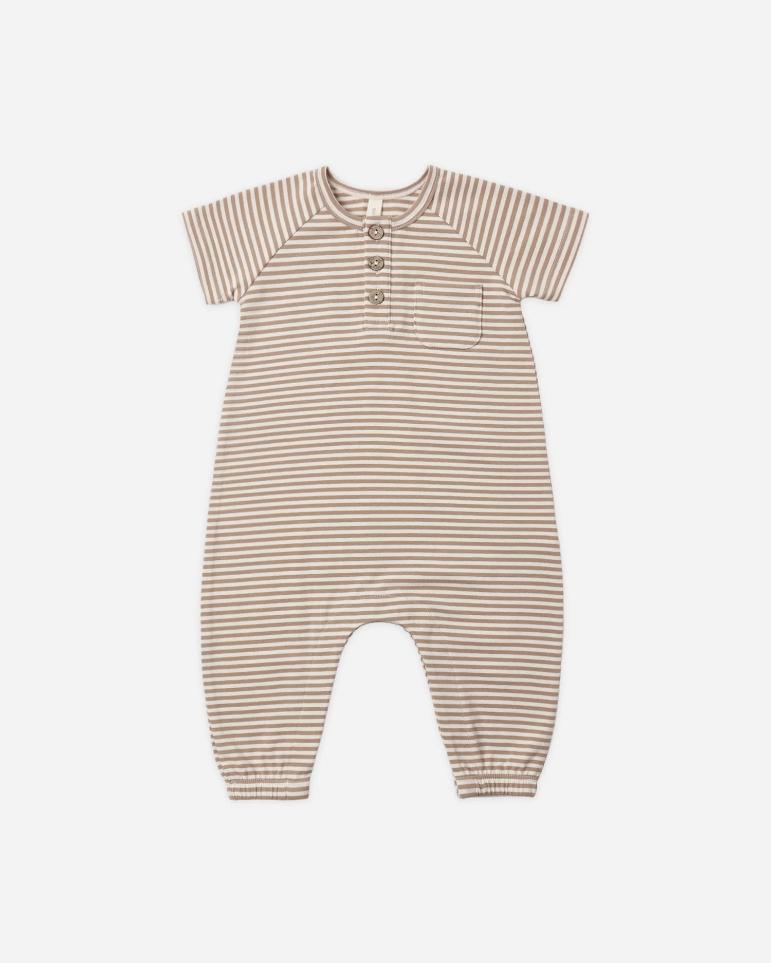 SHORT SLEEVE JUMPSUIT ALMOND STRIPE