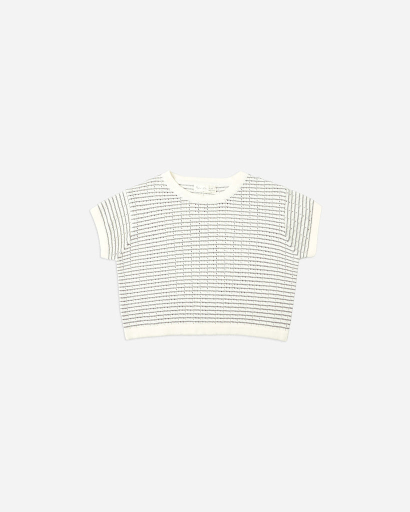 BOXY CROP KNIT TEE || DUSTY BLUE STRIPE