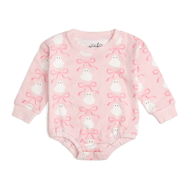 Coquette Ghost Halloween LS  Romper - Pink