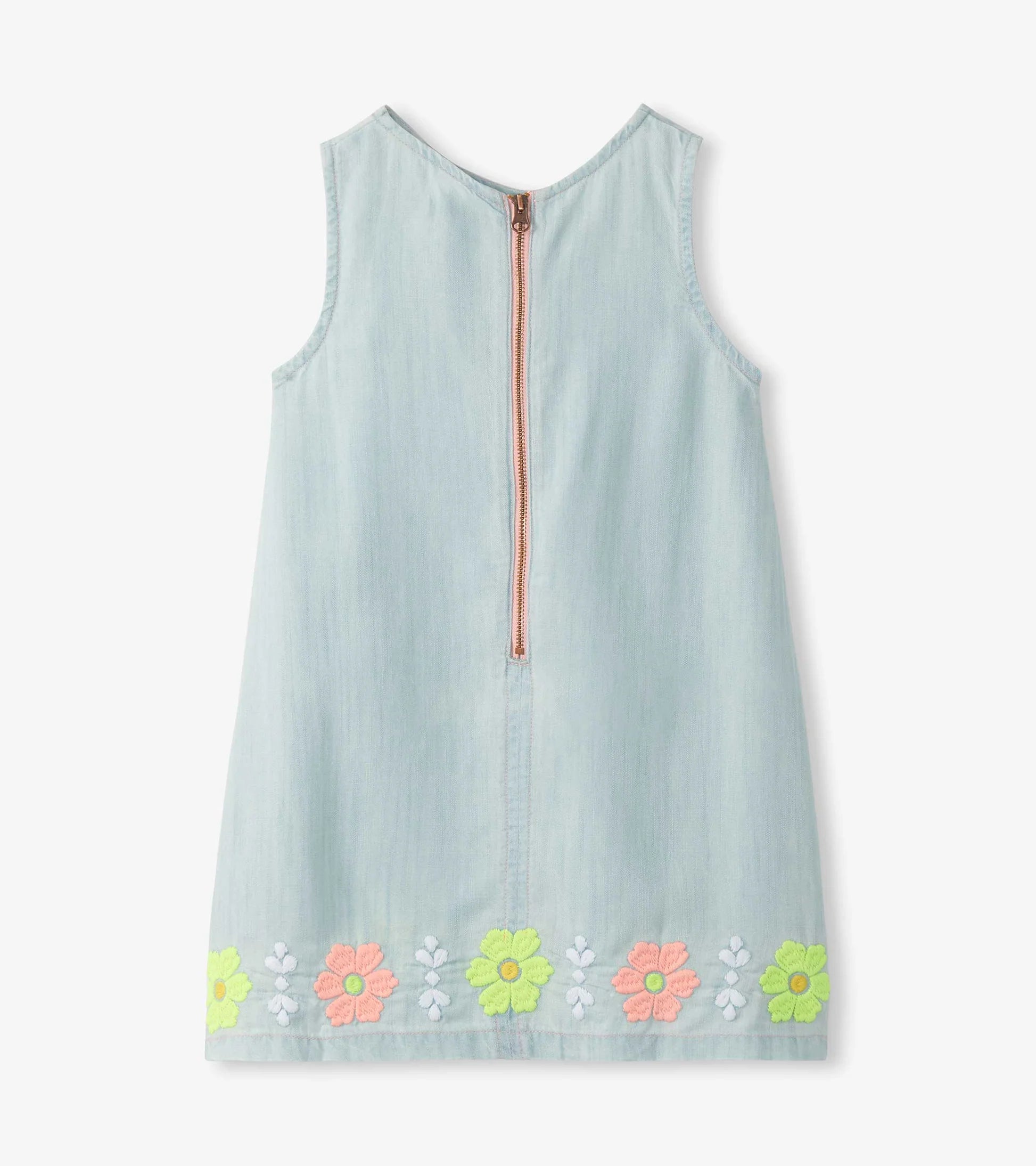 soft blue tencel embroidered pinafore dress