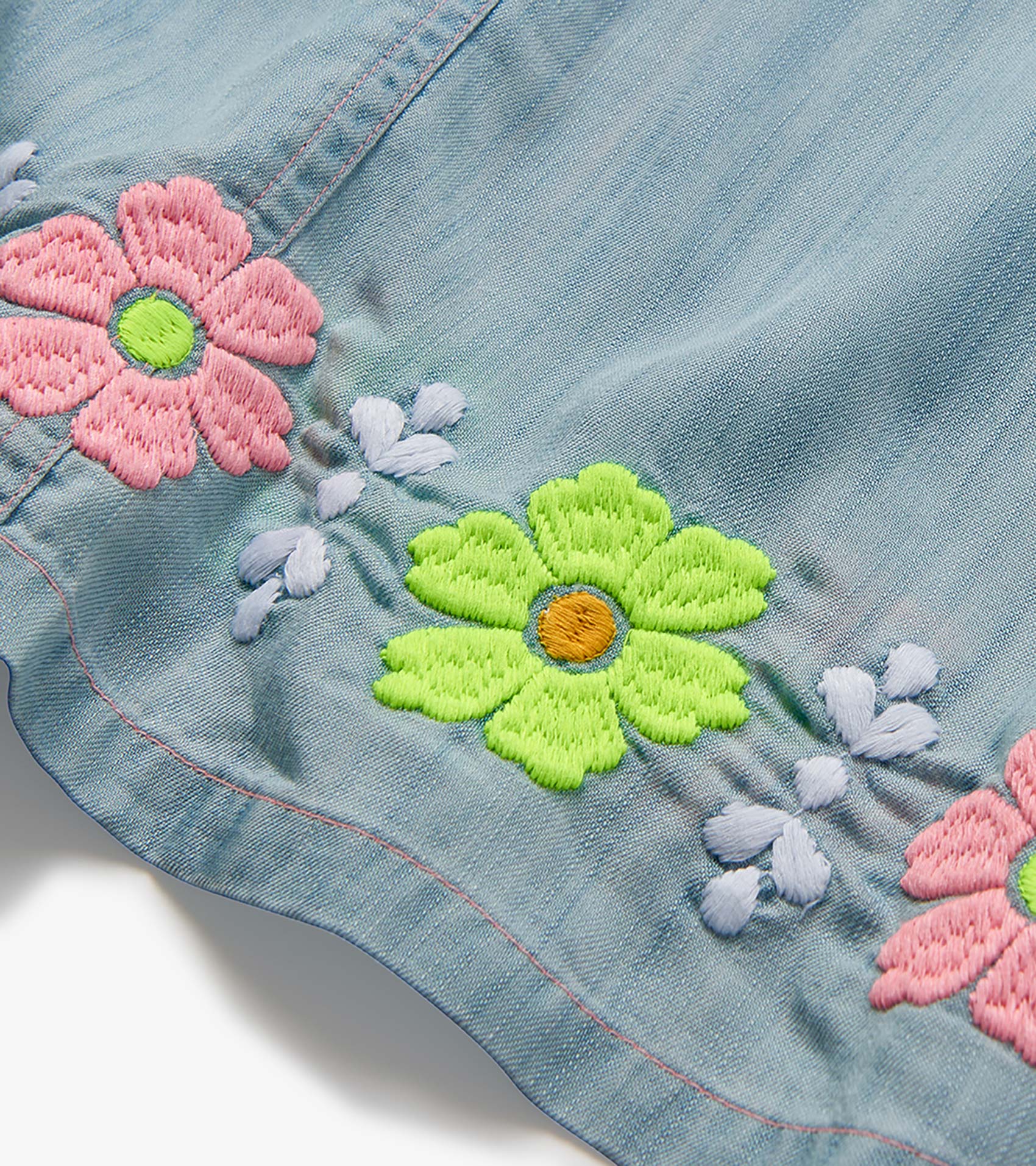 soft blue tencel embroidered pinafore dress