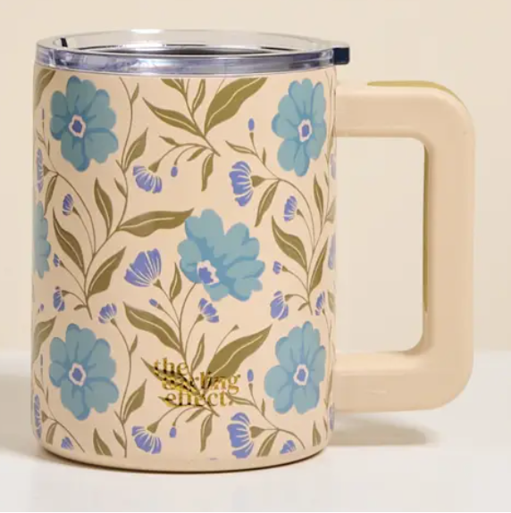 14 oz Insulated Mug-Poppin' Petals Aqua