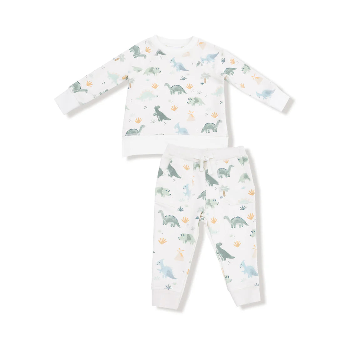 Soft Dinos - French Terry- Green - Raglan Sweatshirt + Jogger Set