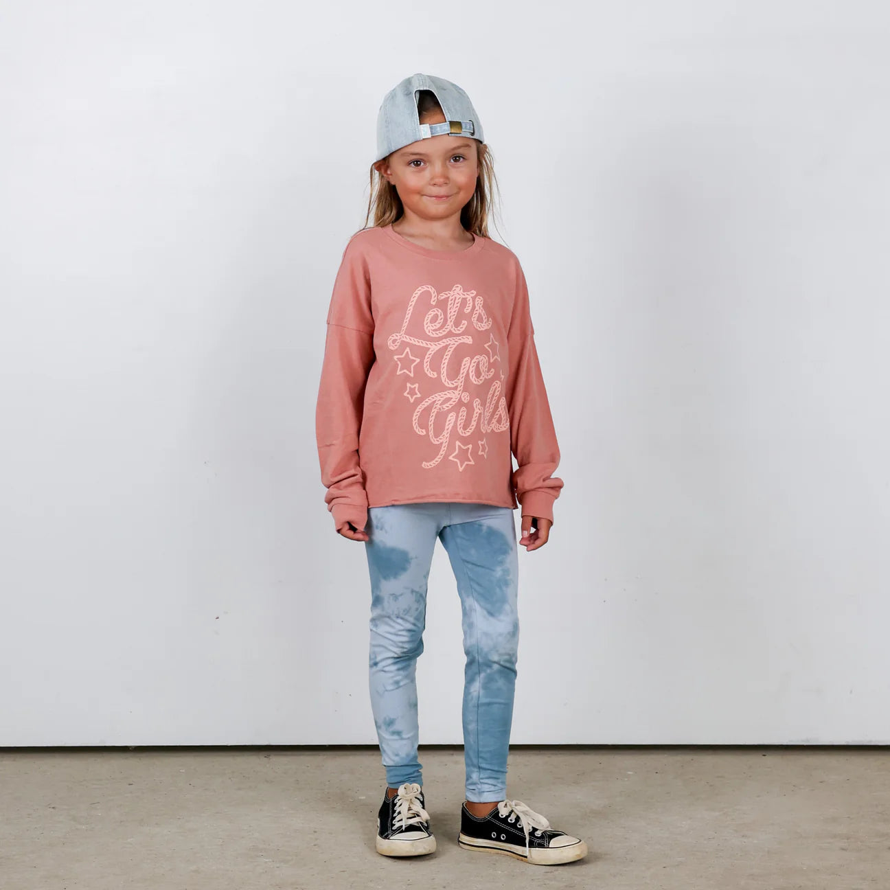 Tiny Whales Let's Go Girls Oversized LS Tee-Rose