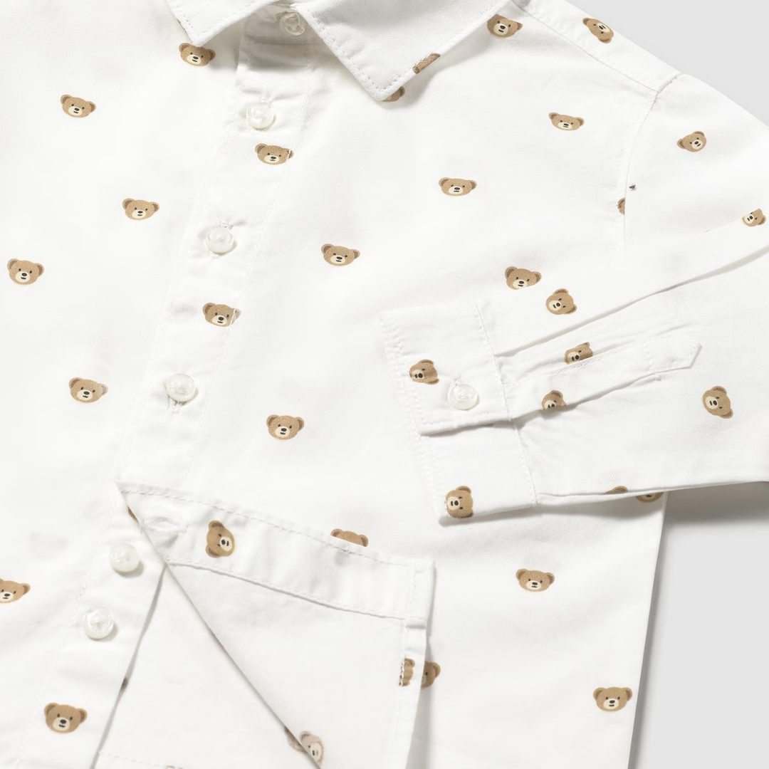 Mayoral Teddy Print Collared Shirt