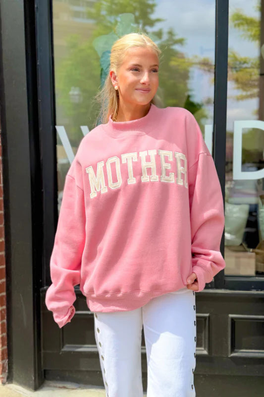 Mother Embroidered Mock Neck Pink