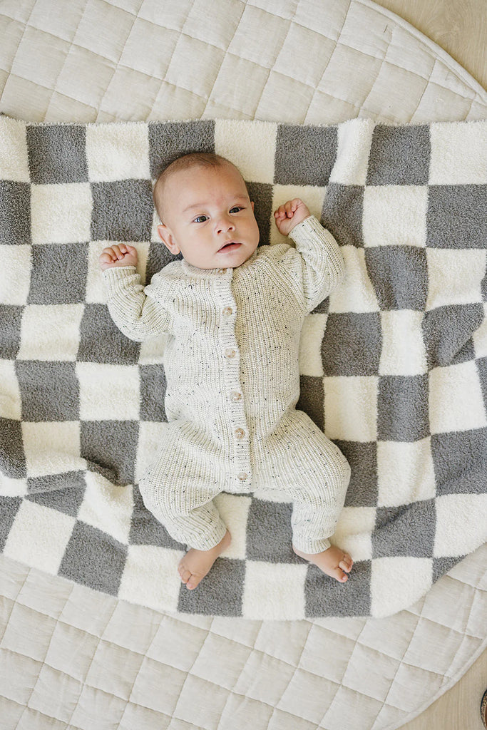 Heather Gray Chunky Knit Button Romper