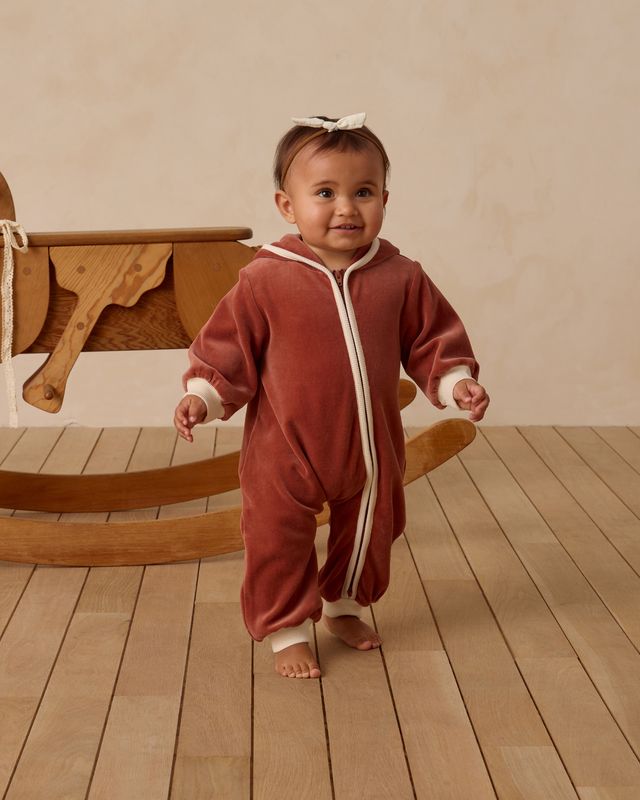 VELOUR ZIP JUMPSUIT || CRANBERRY