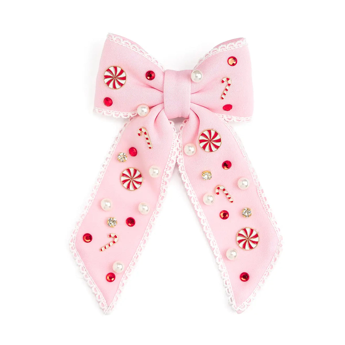 Candy Cane Christmas Gemstone Bow Clip