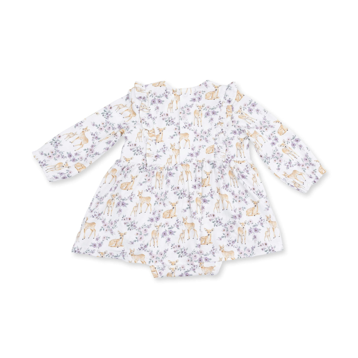 Floral Deer - Long Sleeve Ruffle Bodysuit Dress