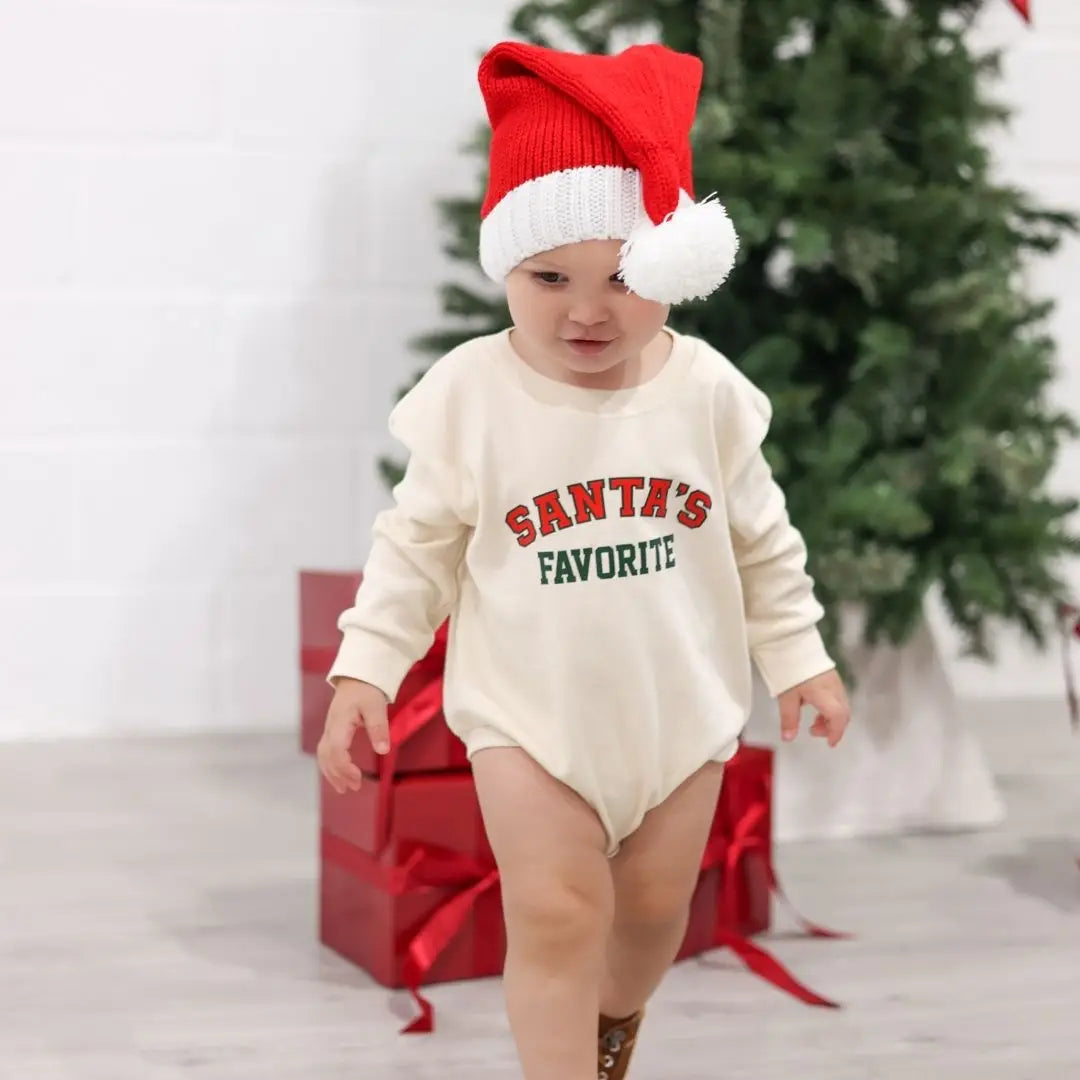 Santa's Favorite Christmas LS  Romper - Natural