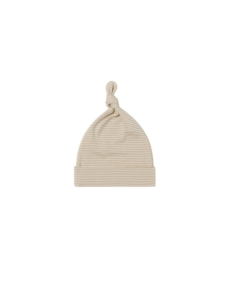 KNOTTED BABY HAT || LATTE MICRO STRIPE