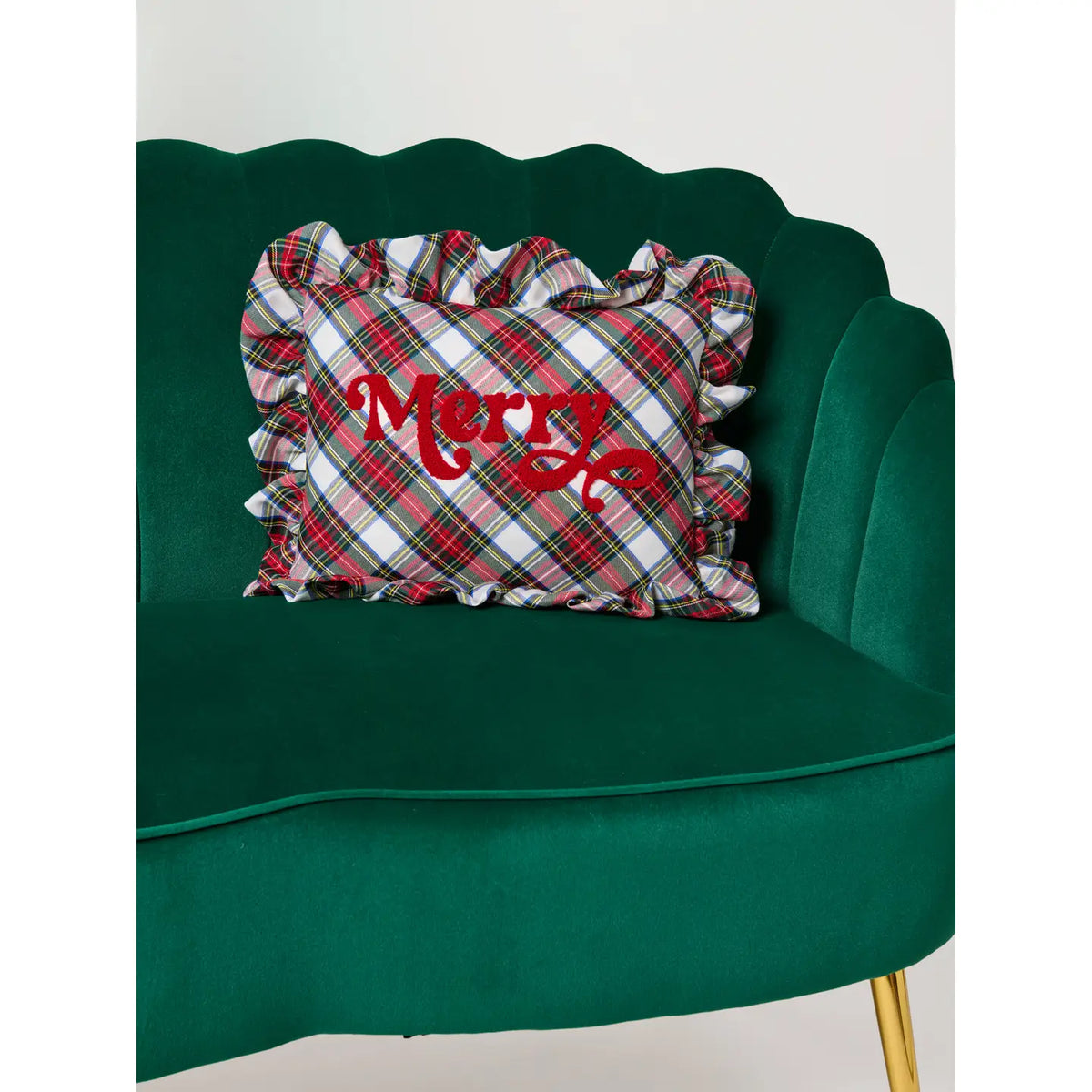 Merry Plaid Pillow  Ivory