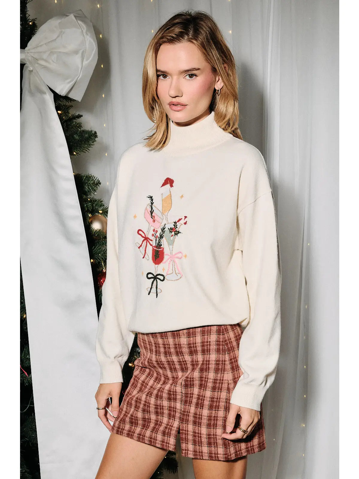 Cream Christmas Cocktails Sweater