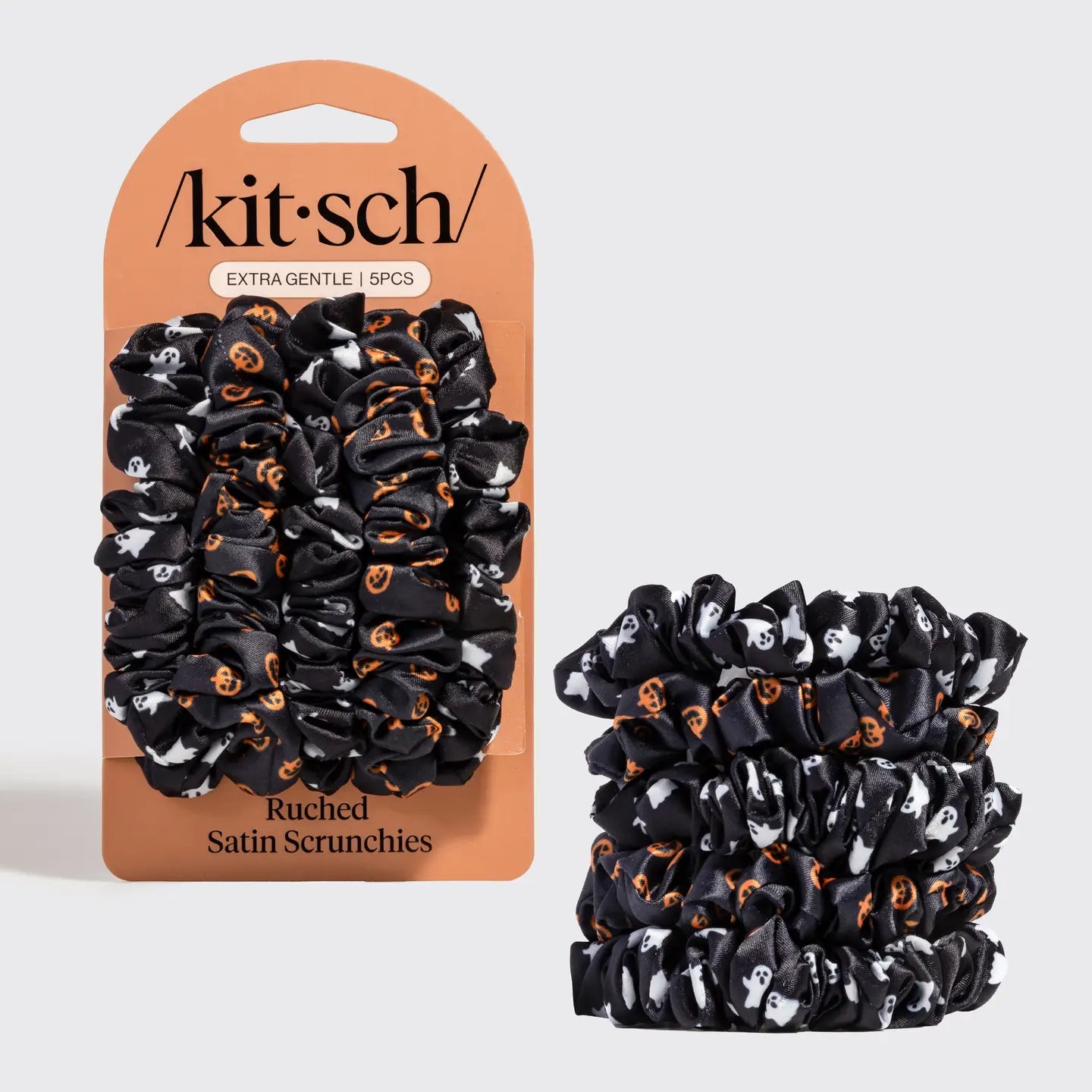 Ruched Satin Scrunchies 5pc- Ghosts & Pumpkins