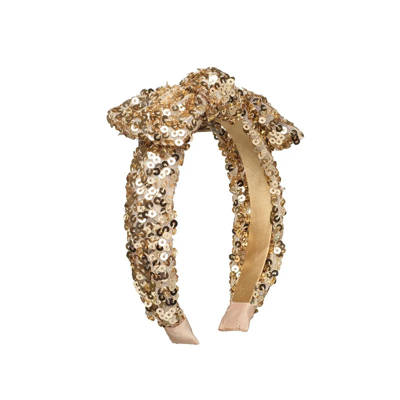 Bedazzle Sequin Bow Gold Headband
