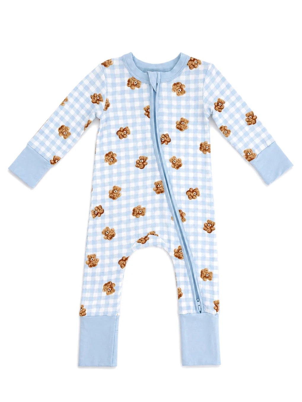 2-Way Zip Footie, Blue Teddy Picnic