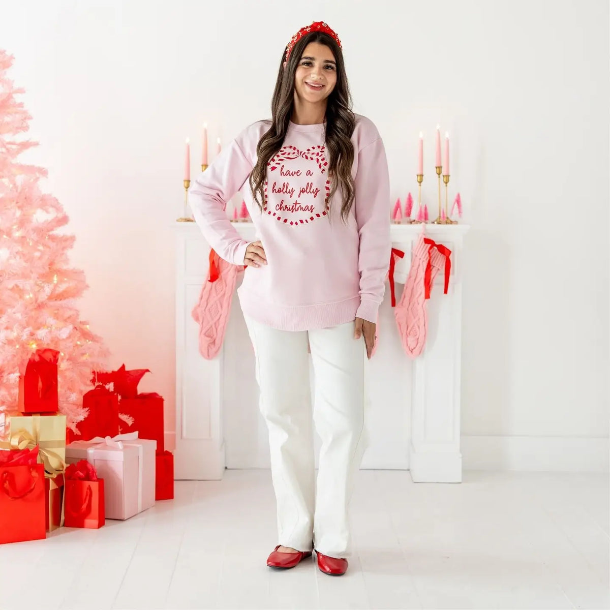 Women's Holly Jolly Christmas Sequin Bow Patch Sweatshirt