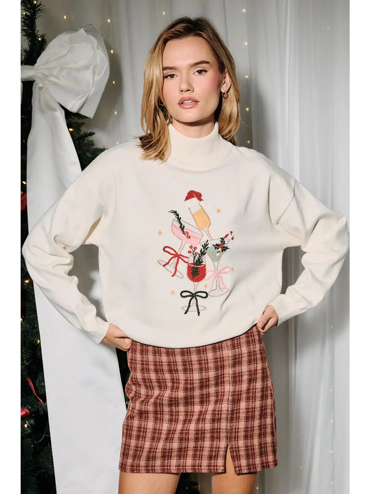 Cream Christmas Cocktails Sweater