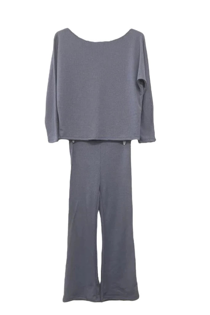 Thermal Knit Loungewear Set in Grey