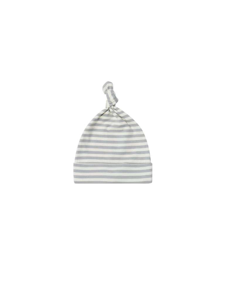 KNOTTED BABY HAT || DUSTY BLUE STRIPE