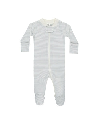 ZIP LONG SLEEVE SLEEPER FOOTIE || SKY MICRO STRIPE