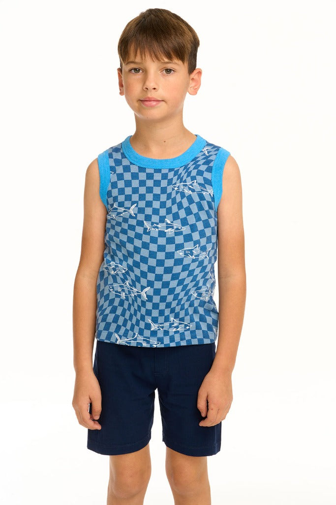 Boy's Checkered Shark Recycled Vintage Jersey Tank