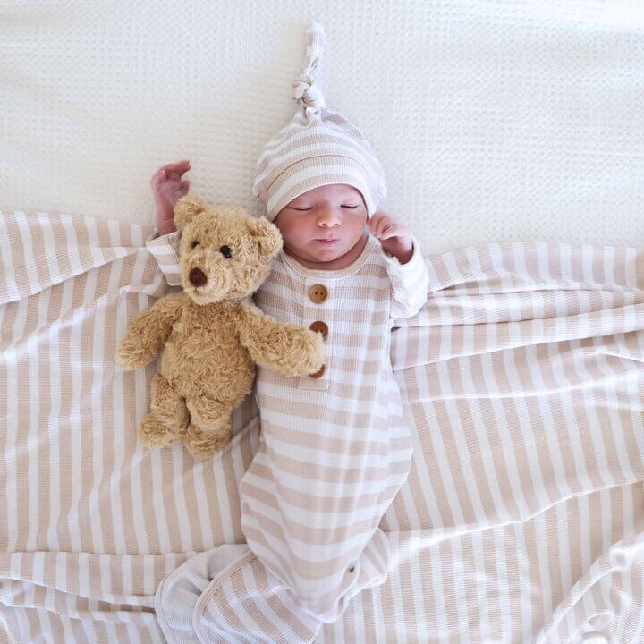 Latte Stripes Waffle Newborn Baby Knot Gown & Hat