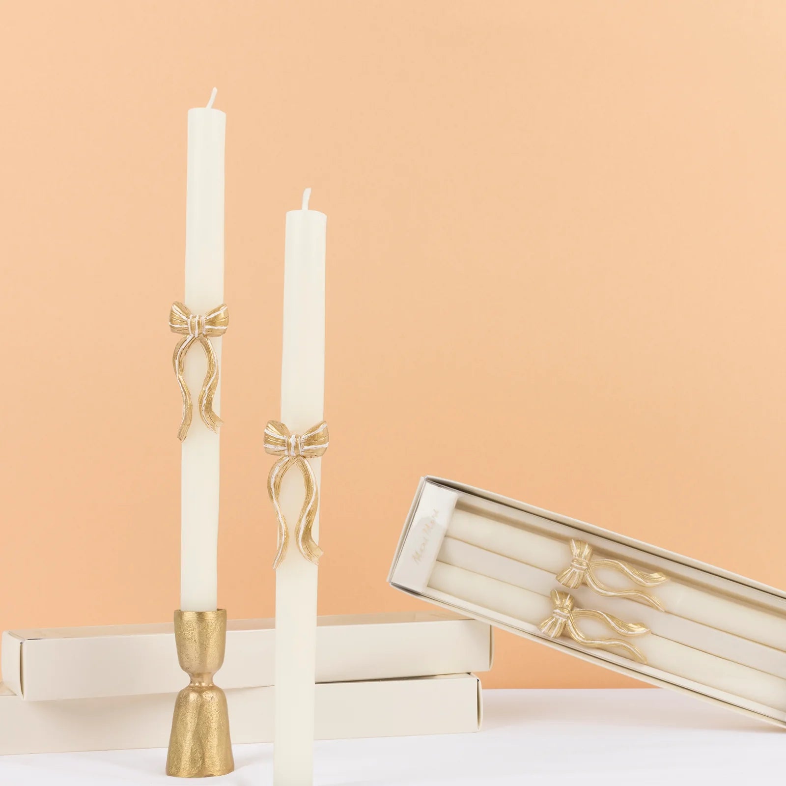 Gold Stripy Bow Table Candles