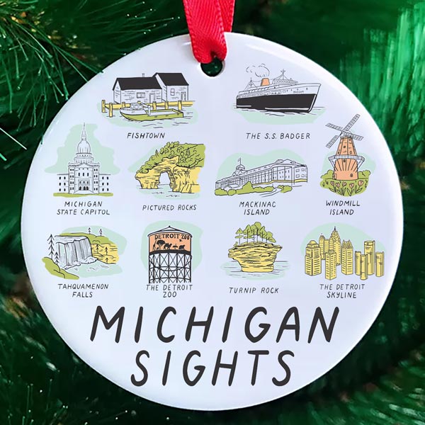 Michigan Sights Ceramic Ornament
