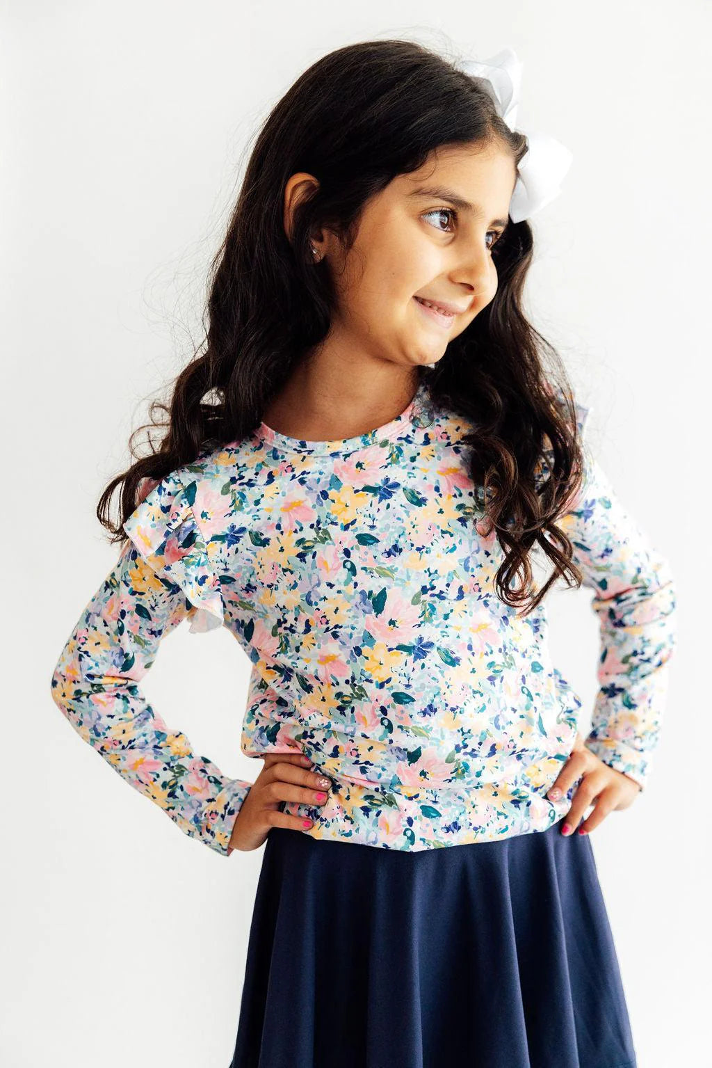 Fall Floral LS Ruffle Tee