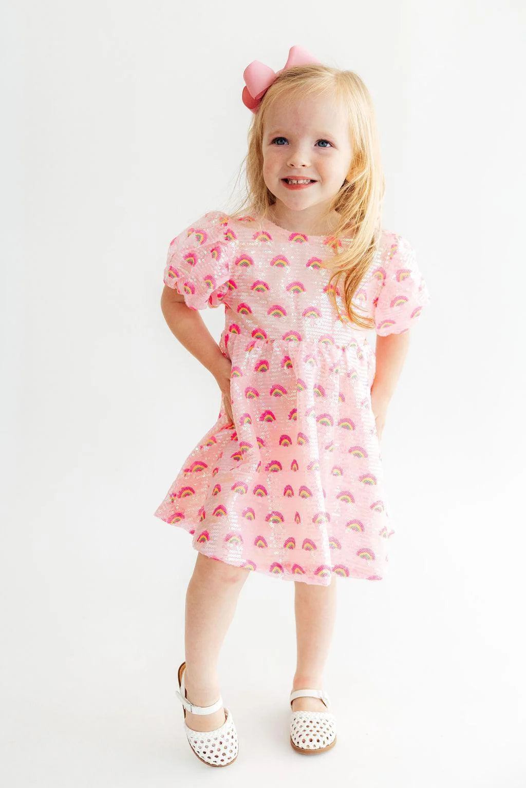 Pink Rainbow Puff Sleeve Dress