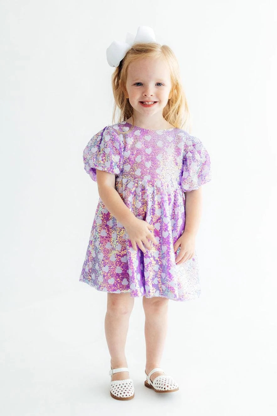 Periwinkle Heart Puff Sequin Dress