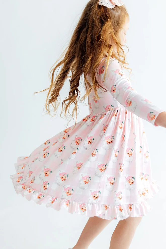Storybook Santa LS Ruffle Hem Twirl Dress