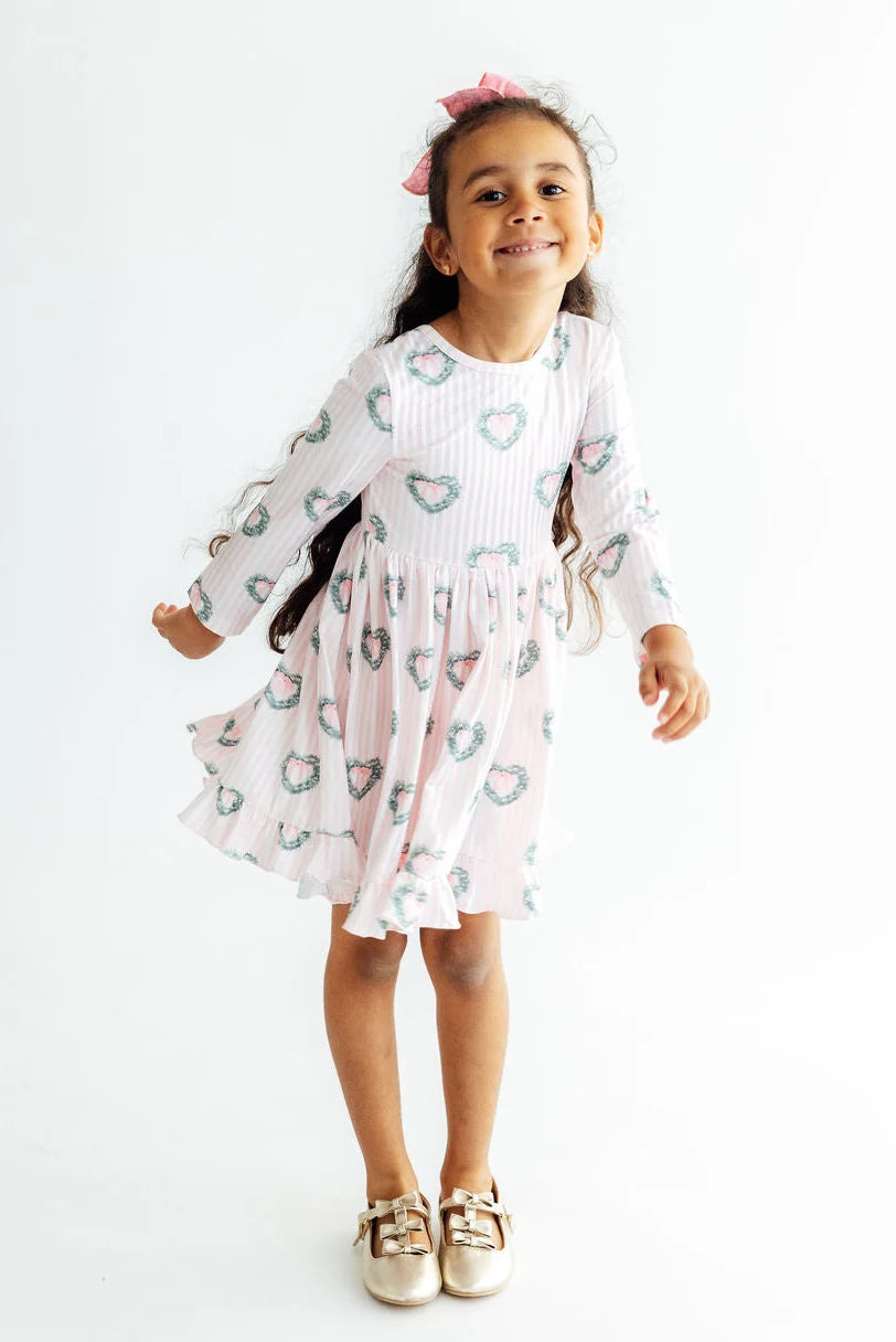 Christmas Charm LS Ruffle Hem Twirl Dress