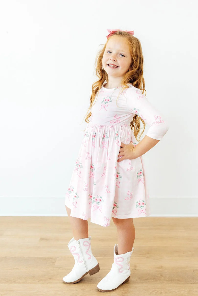 Big Sister Floral 3/4 Twirl Dress