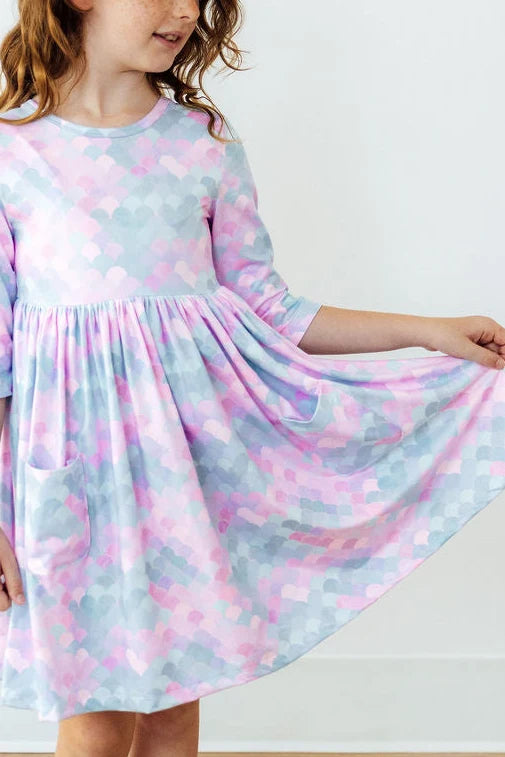Mermaid Magic 3/4 Sleeve Pocket Twirl Dress