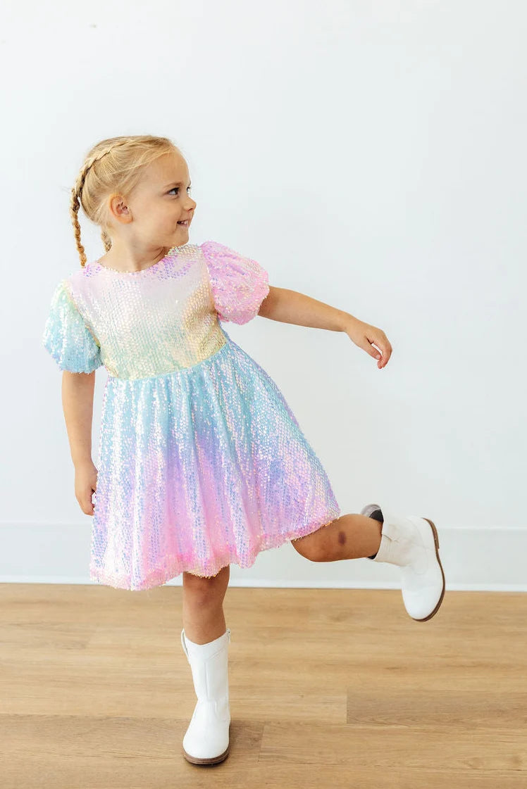 Ombre Puff Sleeve sequin dress