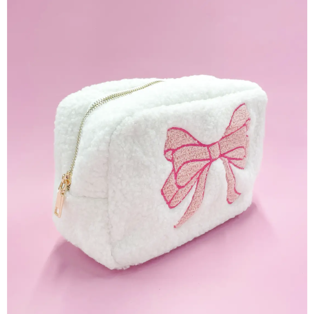 Pink Bow Teddy Cosmetic Zipper Bag