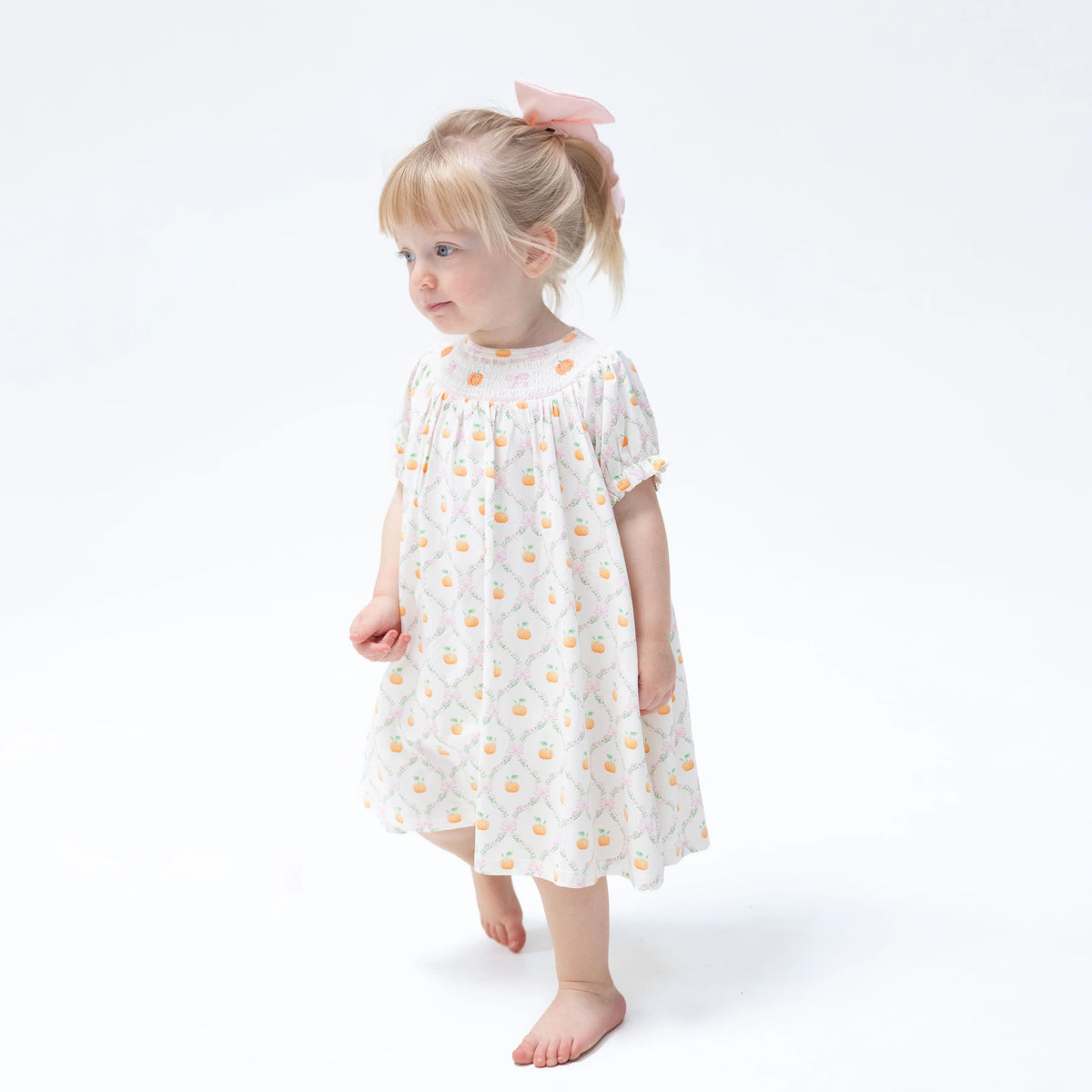 Pretty Pumpkin Trellis - Jane Puff Sleeve Bishop Dress and Bloomer