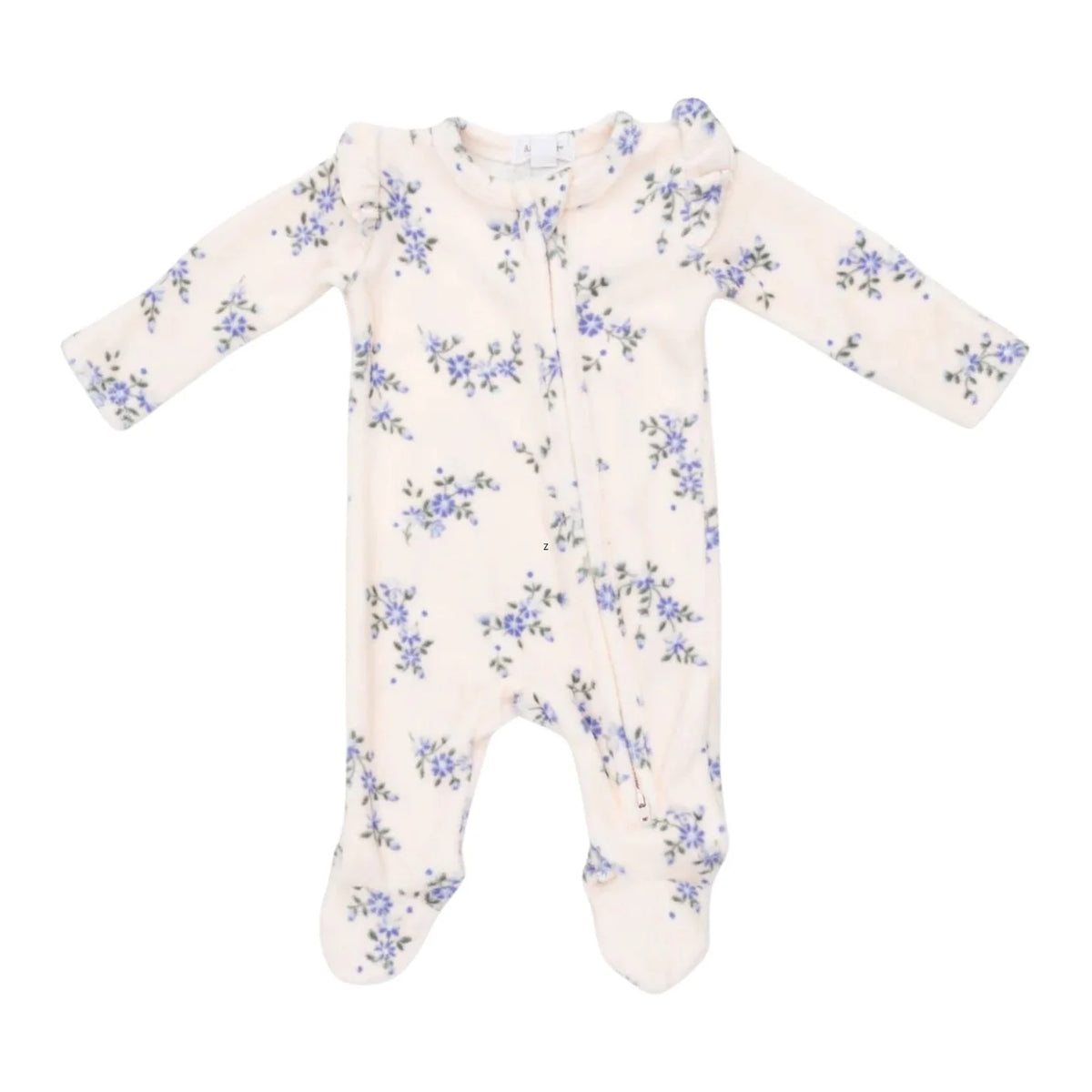 Sweet Hanna Floral Velour - 2 Way Ruffle Sleeve Zipper Footie