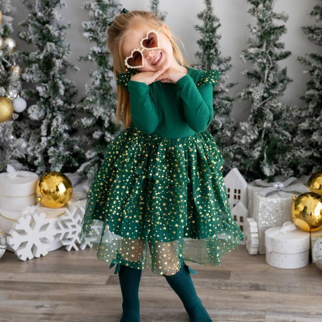 Emerald Shimmer Christmas L/S Tutu Dress