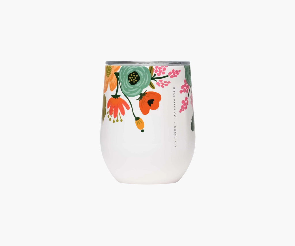 Rifle Paper Lively Floral Stemless Wine Glass-Assorted Colors