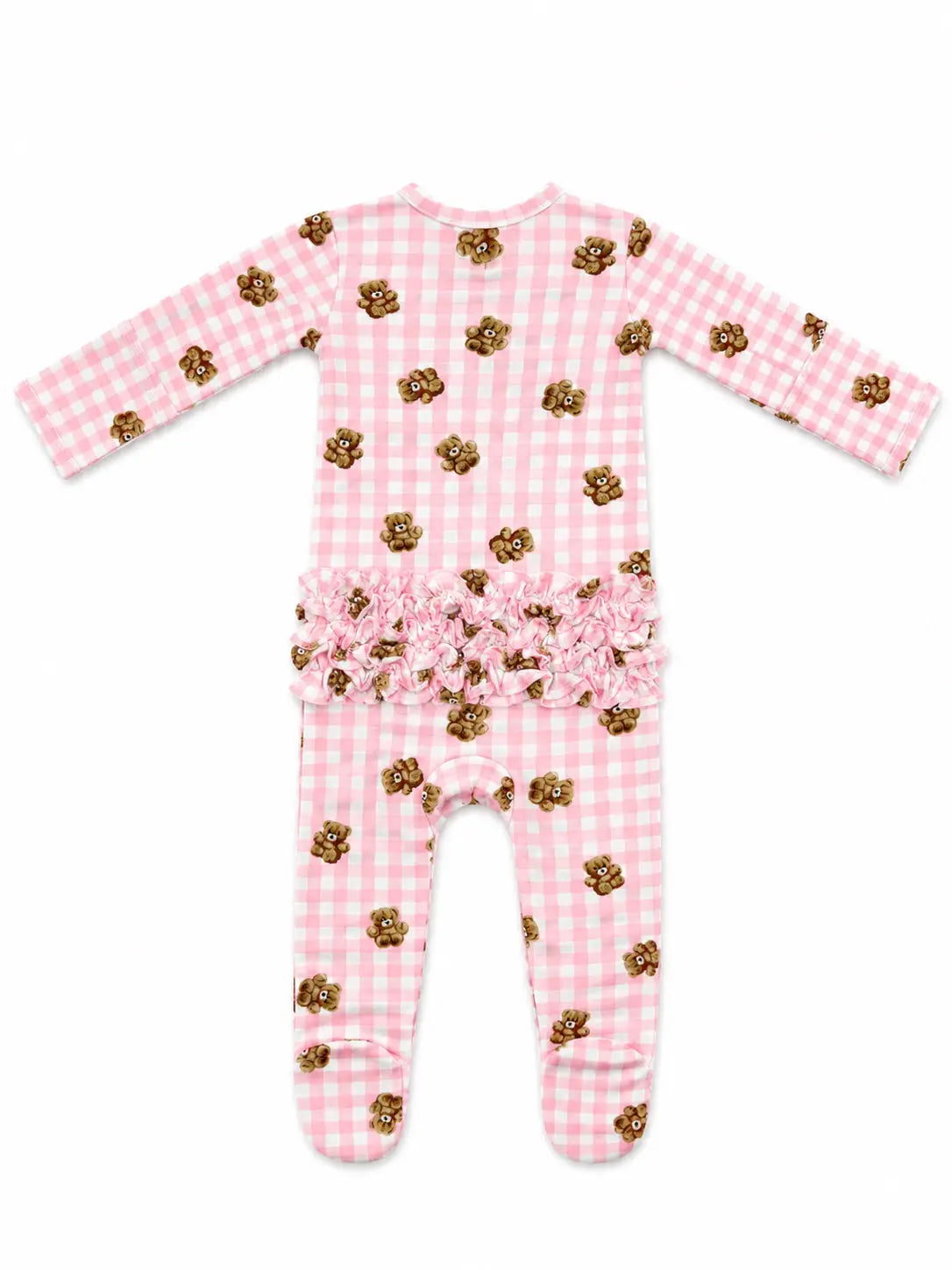 2-Way Zip Ruffle Footie, Pink Teddy Picnic