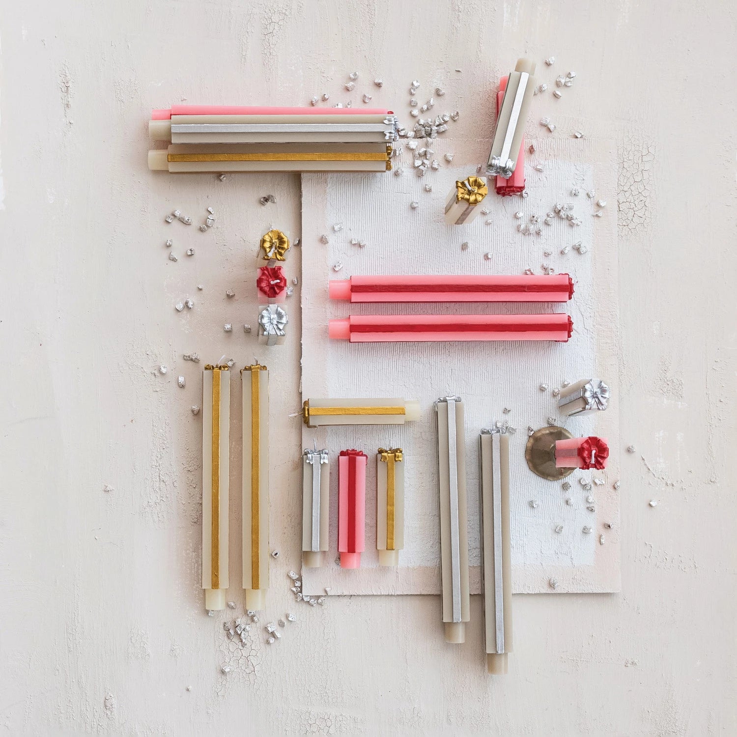 Package Shaped Pink & Red Taper Candle Set