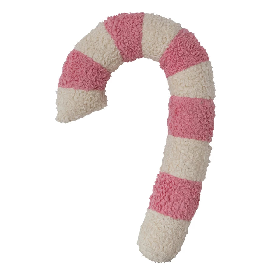 Sherpa Candy Cane Shaped Pillow