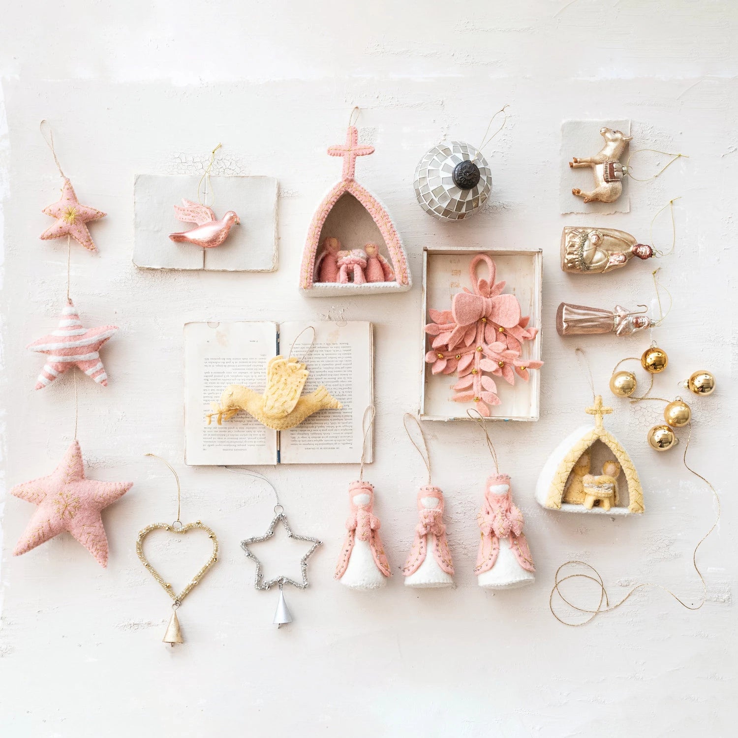 Handmade Wool Felt Nativity w Cross Ornament